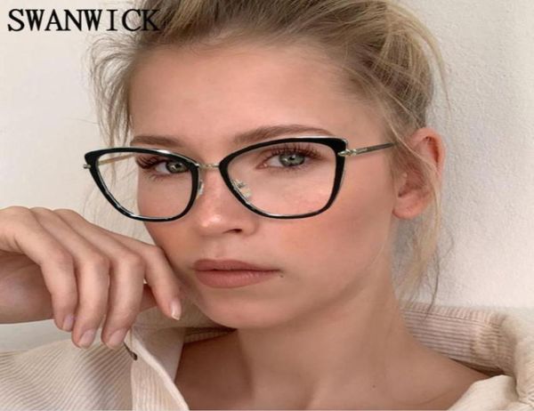 Óculos de sol Swanwick Metade Metal Cat Eye Anti Blue Light Óculos Women039s Frame Clear Lens Óculos Ópticos Preto Vermelho Feminino A5599456