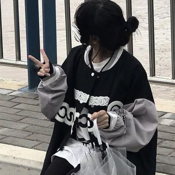 Kadın Ceketleri Vintage Beyzbol Ceket Kadınlar Harajuku Moda Y2K Street Giyim Koleji Varsity Kore tarzı büyük boy hippi ceket