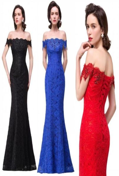 Abiti da damigella d'onore sexy con spalle scoperte nero rosso blu royal abiti da damigella d'onore in pizzo con perline in rilievo con lacci sul retro abiti da sera lunghi BZP08582615699