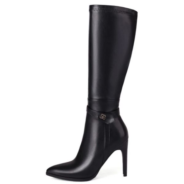 Botas sexy joelho botas altas sapatos femininos Novo 2023 Winter Point Black Heels Long Boot Patente Dance Party Shoes Feminino Grande Tamanho 44 46