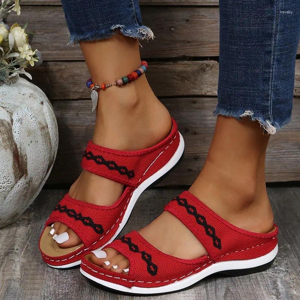 Kleid Schuhe Sommer Mode Outwear Plattform Keil Übergröße Kariertes Totem Design auf dem Schuh Obermaterial Casual Frauen Weiblich