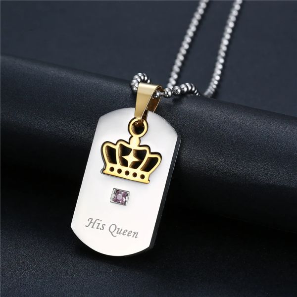 Criativo rei e rainha coroa pingente colar moda casais 14k ouro branco cristal zircão jóias romântico presente dos namorados