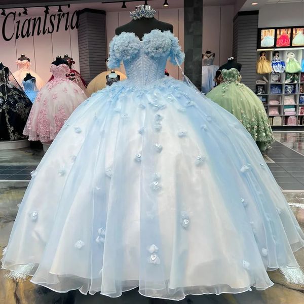 Meninas de 15 anos porno céu azul apliques vestidos quinceanera vestidos de baile inchado fora do ombro para mulher