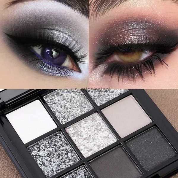 Lidschatten-Palette, matt, rauchig, Erdfarbe, Glitzer, glänzende Pailletten, Lidschatten, Make-up, kühles getöntes Grau, schwarze Augen, Pigment, Kosmetik, L2403