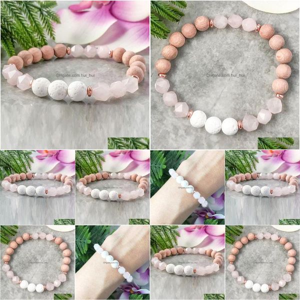 Perlen Mg1100 geschnittenes Rosenquarz-Lavastein-Armband, natürlicher Rosenholz-Diffusor für ätherische Öle, Energie, Aromatherapie, Drop-Lieferung, Juwel Dhz0C