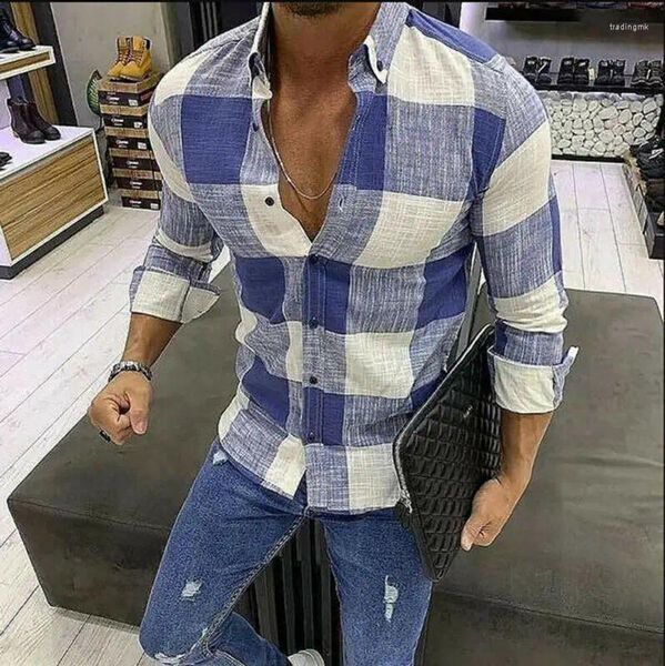 Camicie casual da uomo Modis Camicia elegante coreana Camicetta da uomo in cotone a maniche lunghe scozzese Camisa Masculina Chemise Homme Uomo