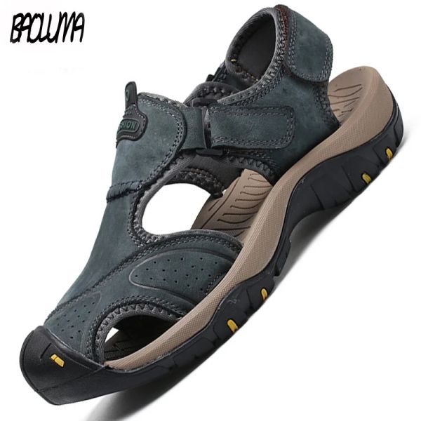 Sandálias de verão sandálias masculinas masculinas respiráveis de couro genuíno ao ar livre de luxo masculino Sapatos casuais masculinos sandálias Hot Sale