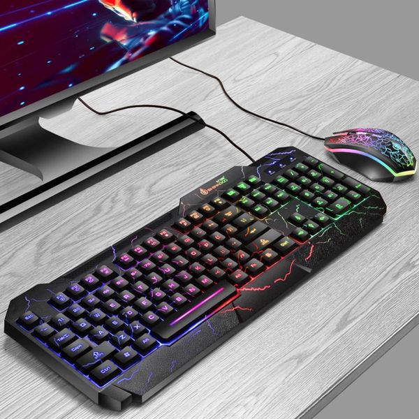 Explosão conjunto de teclado e mouse para jogos de escritório, periférico mecânico com sensação luminosa, conjunto de teclado e mouse 240304