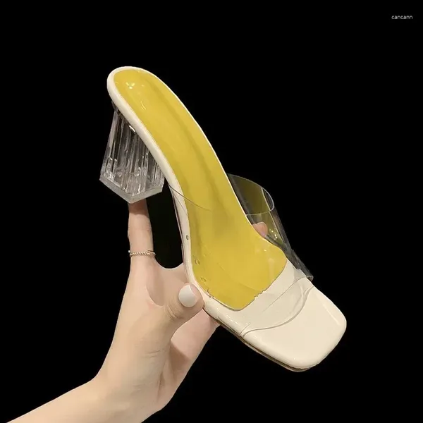 Sıradan ayakkabılar 2024 Fransız çok yönlü şeffaf dış giyim sandalet topuk kalın terlik nefes alabilen anakara Çin