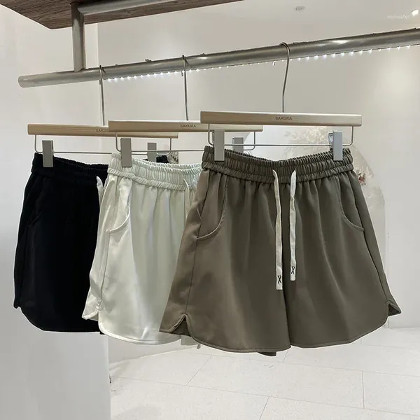Frauen Shorts Feminino Taschen Spitze-up Sportliche Elastische High-taille Streetwear Koreanischen Stil A-linie Kurze Femme Sommer Drop