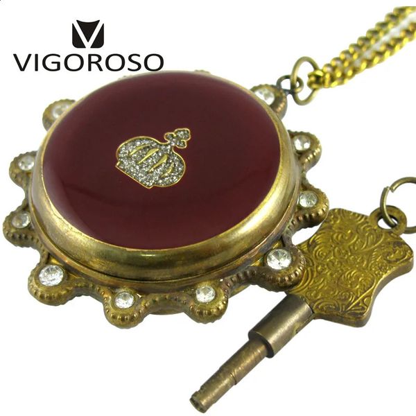 Imperial antigo puro cobre coroa diamante mão enrolamento relógio de bolso mecânico retro vintage relógio antigo das mulheres dos homens tesouro 240314