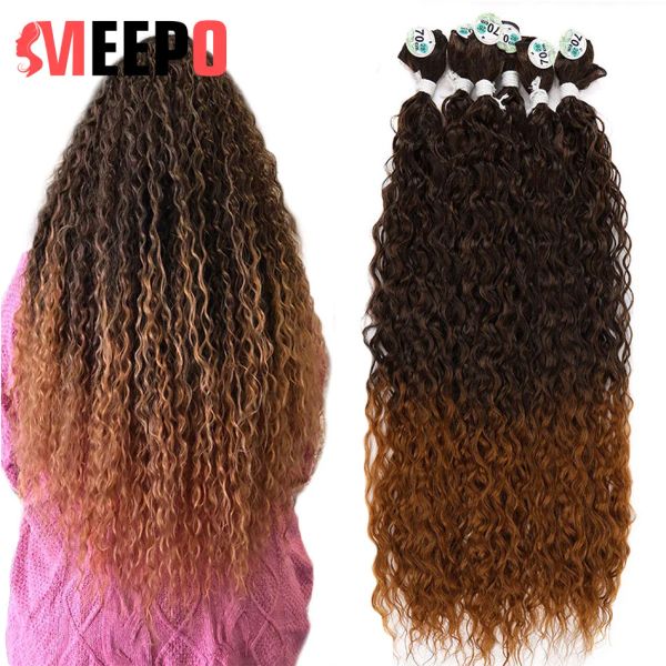 Tessuto Meepo Ombre Fasci di capelli sintetici ricci afro Tessuto di capelli ricci di mais Marrone Biondo 32 pollici 3/6/9 pezzi Riccioli di capelli super lunghi Onda