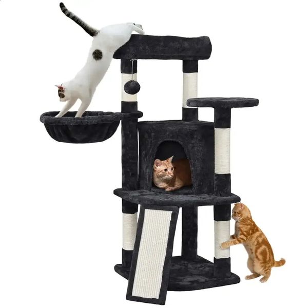 Профессиональная башня на дереве для кошек с корзиной для маленьких котят в помещении и игрушки, чтобы кошки могли счастливо играть дома 240304