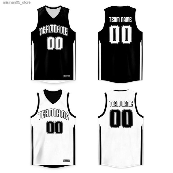 Jerseys personalizado jersey de basquete sublimação completa nome da equipe e número reversível colete esportivo top respirável solto encaixe masculino / infantil camisa com decote em V Q240318