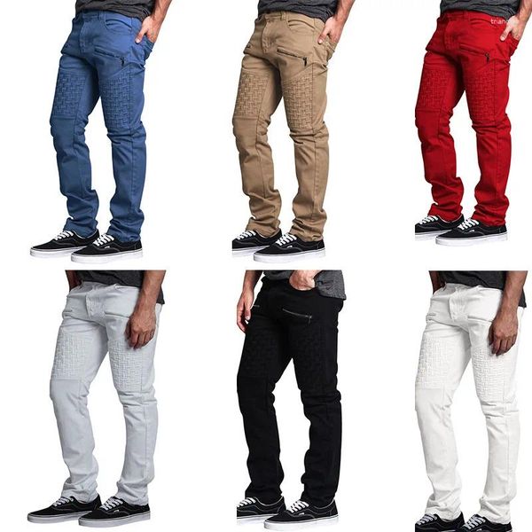 Calças masculinas moda masculina cor bloco pu couro retalhos baggy slim fit lápis homens reto negócios streetwear casual carga calças