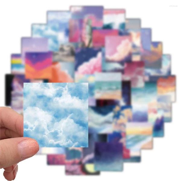 Confezione regalo 50 pezzi adesivi estetici nuvola luna cielo blu per telefono portatile cancelleria chitarra notebook forniture per scrapbooking adesivo rosa