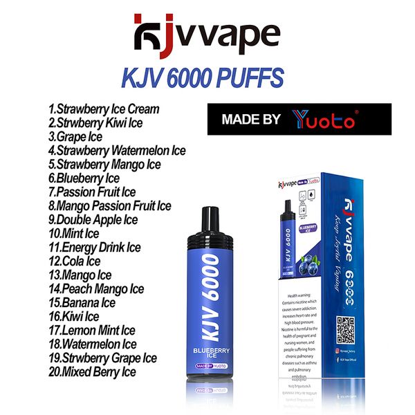 Original 6000 Puff Einweg-Vapes-Stift Neuestes Paket KJV Vape Puff 6000 E-Zigarette 0% 2% 3% 5% Verdampfen wiederaufladbare Netzspule Vape Pen Puffbars Schiff Puff 6kV