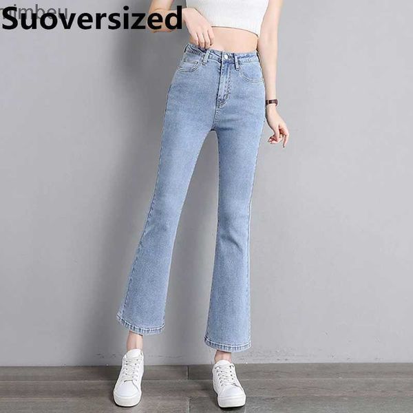 Calças de brim femininas moda cintura alta flare jeans vintage lavado magro vaqueros estiramento das mulheres bell-bottoms coreano streetwear denim pantalonesc24318