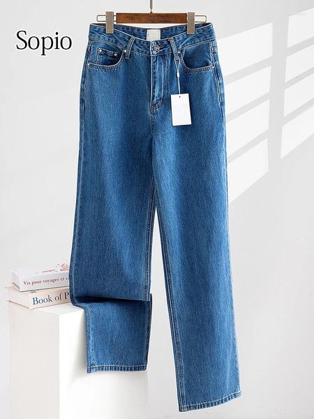 Damen-Jeans, klassischer Stil, gebratene Farbe, gewaschenes Wasser, Denim-Hose, blau, gerades Bein, modisch, Retro, Baumwolle, Straße