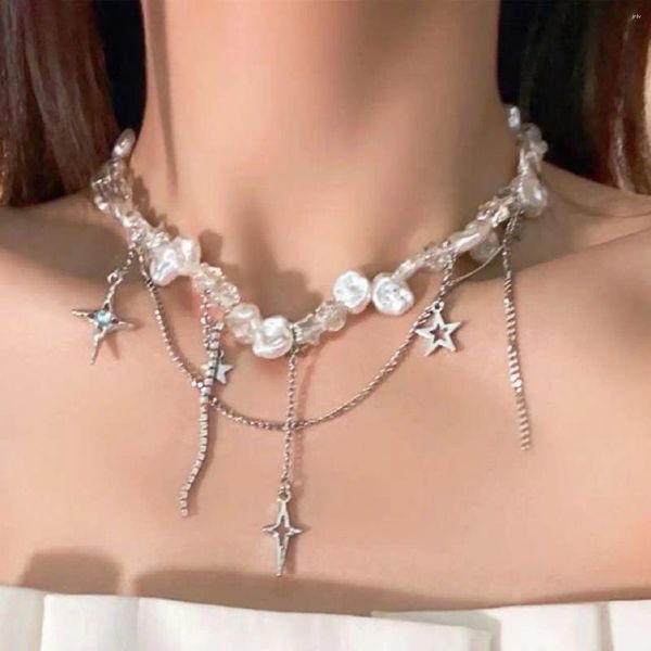 Halsketten mit Anhänger, Süßwasser-Alien-Perle, Stern-Quaste, Schlüsselbeinkette für Damen mit einem High-End-Gefühl, leicht, luxuriös, modisch und vielseitig