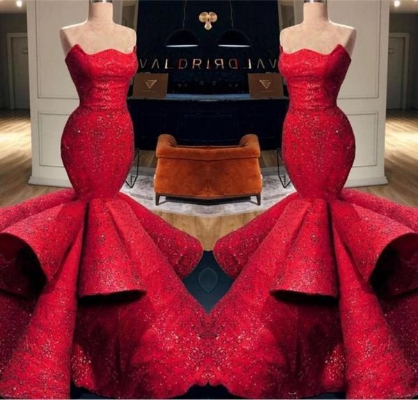 Belo formal vermelho vestidos de noite 2020 cetim sem alças lantejoulas apliques longo vestido de baile sereia pageant vestidos plissado saia8235314