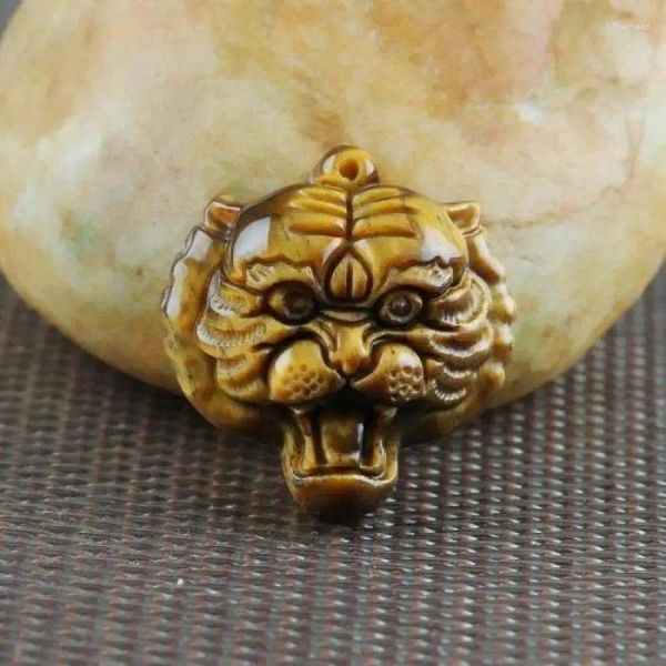 Estatuetas decorativas China Natural Tiger Eye Pingente Cabeça esculpida à mão