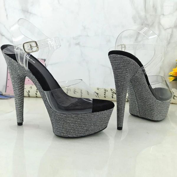 Scarpe da Ballo Leecabe 15 cm/6 pollici in materiali grigi con plateau rivestito e tacchi alti per feste da donna