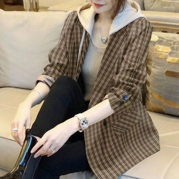 Ternos femininos casacos e jaquetas 2024 blazers roupas soltas xadrez verificar outerwear colorblock tendência ofertas