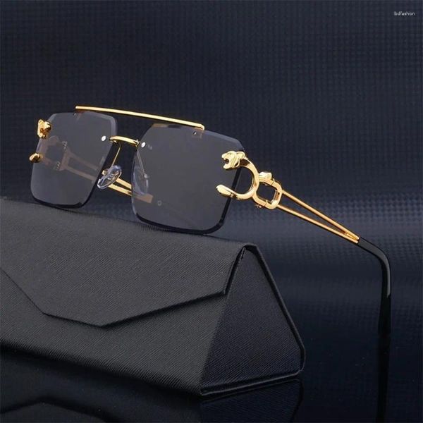 Óculos de sol Retro Eyewear Frameless Metal Rimless Cheetah Decoração Steampunk Sun Óculos Shades