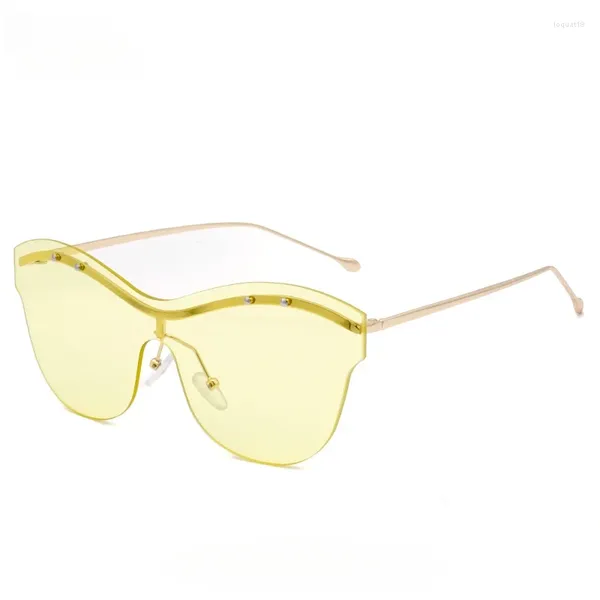 Sonnenbrille Mode Runde Frauen Designer Randlose Brille Rahmen Gelbe Linse Übergroße Weibliche Sonne UV400 Coole Damen Shades