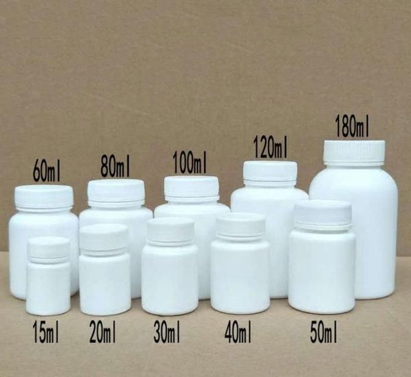 50pcs 15ml20ml30ml60ml100ml plastik pe beyaz boş conta şişeleri katı toz ilaç hapı şişeler reaktif paketleme kapları 8353110