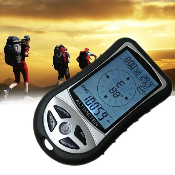 Kompass, tragbares digitales LCD-Display, 8-in-1-Kompass, Höhenmesser, Barometer, Thermometer, Wettervorhersage, Uhr für Outdoor-Klettern, Wandern