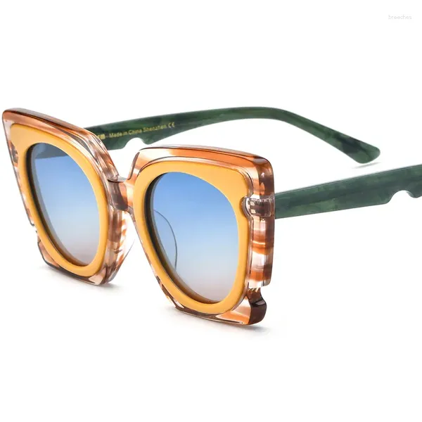 Güneş Gözlüğü 2024 Gökkuşağı Plakası Kedi Göz Erkek ve Kadınlar Polarize Moda Erkekler Aynı Sürüş Ayna Binicilik UV400