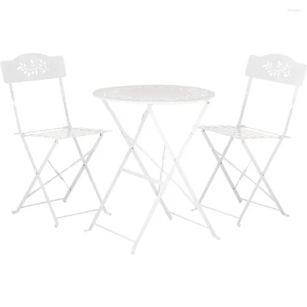 Camp Furniture OEING Alpine Corporation 3-teiliges Bistro-Set für den Innen- und Außenbereich, Klapptisch und Stühle, Terrassensitzplätze, weiß