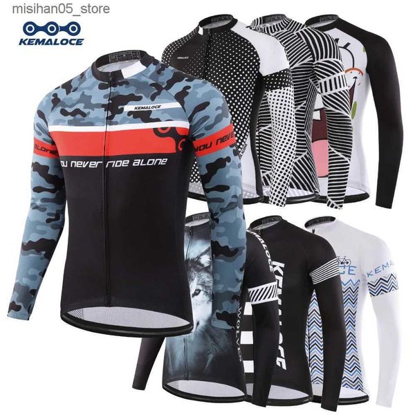 Trikots Malta Tarnung Herren langärmeliges Radsport-Shirt schwarz Frühlings-Radsport-Shirt MTB Polyester Komplettset atmungsaktives Radsport-Shirt Q240318