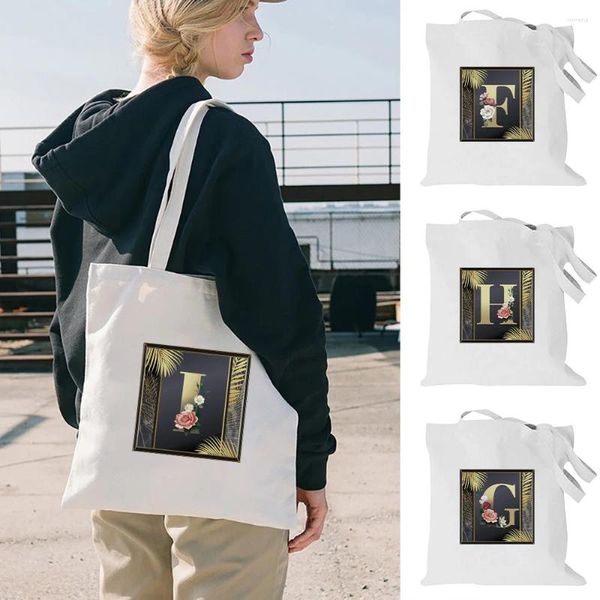 Sacos de compras moda feminina saco dourado carta série padrão de impressão ambientalmente amigável vela de ombro reutilizável