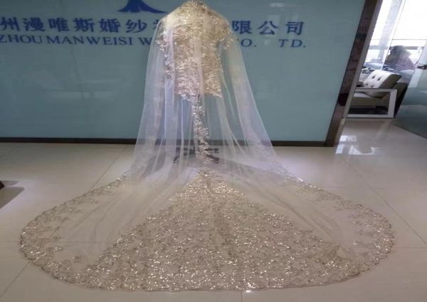 2020 Veli da sposa a uno strato 3 metri di lunghezza Immagine reale Lunghezza cattedrale Paillettes Applique Velo da sposa in tulle con pettine1707110