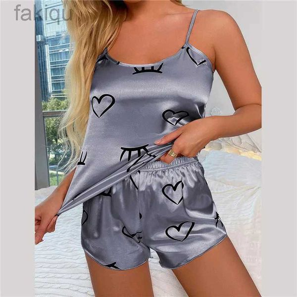 Sexy Pyjamas Mode Sexy Floral Set 2 Stück Nachtwäsche Pyjamas Neue Seide Satin Cami und Shorts Pyjamas für Frauen Geschenk 24318