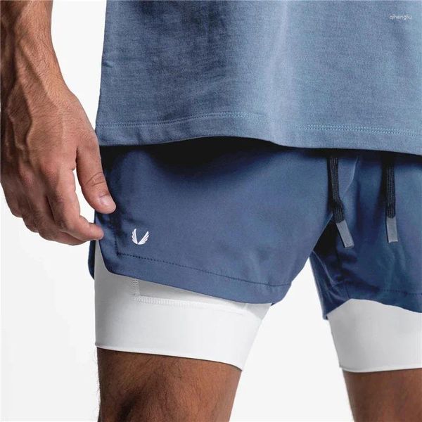 Shorts masculinos verão homens correndo treinamento esportivo ao ar livre jogging ginásio fitness 2 em 1 com forro mais longo calças curtas de secagem rápida