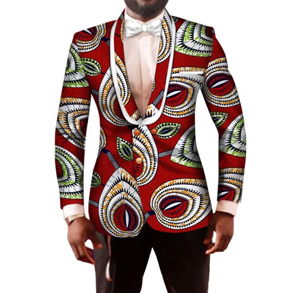 Jaquetas masculinas blazers casacos com arco impressão de cera africana fino ajuste fantasia blazers jaqueta roupas africanas homens topos bazin rico casamento wyn201