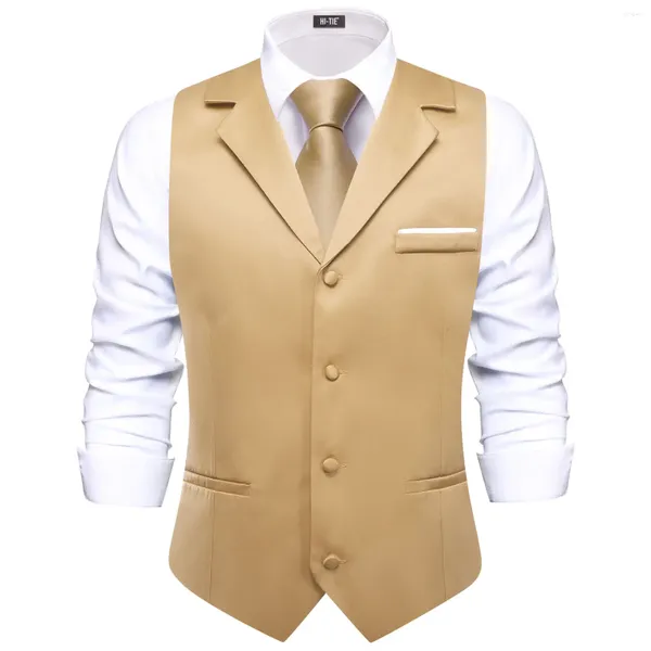 Gilet da uomo Hi-Tie Champagne Solido scollo a V Gilet da uomo con cravatta Jacquard Abito da smoking Gilet Giacca regolabile Casual Business Party Fashion