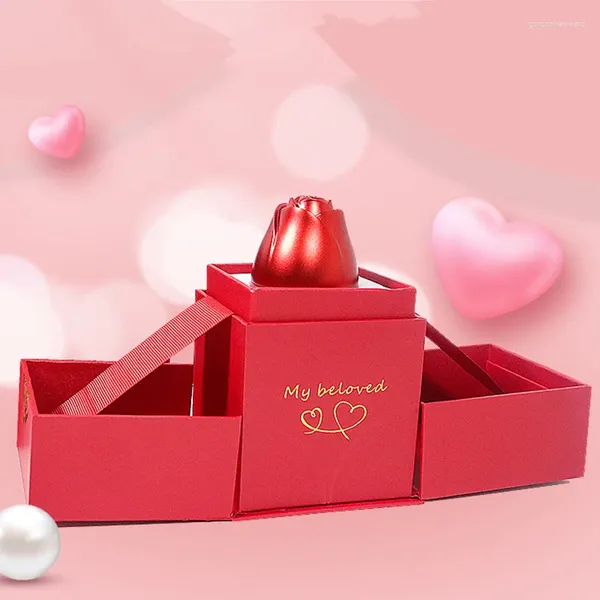 Schmuckbeutel, rote Rose, Blumenkästen, Hebe-Aufbewahrungsbox, Halsketten, Ringe, Ohrringe, Vitrine, luxuriöse Valentinstag-Geschenke, Taschen