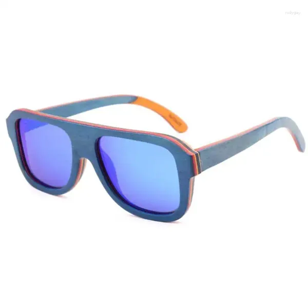 Sonnenbrille BerWer 2024 Polarisierte Quadratische Männer Frauen Skateboard Holzrahmen Spiegellinse Fahren UV400 Brillen