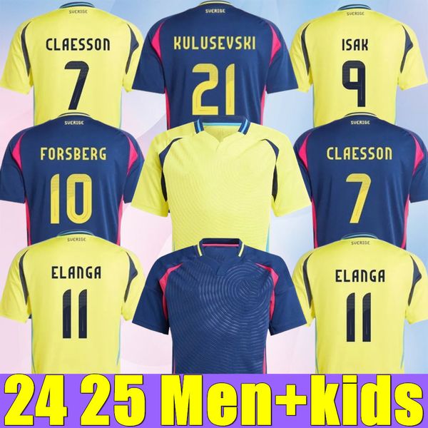 Schweden 2024 Euro Pokal Fußball -Trikot Ibrahimovic 2025 Schwedische Nationalmannschaft 24 25 Fußball -Hemd Kinder Kit Set nach Hause Yellow Away Navy Blue Mens Uniform Larsson