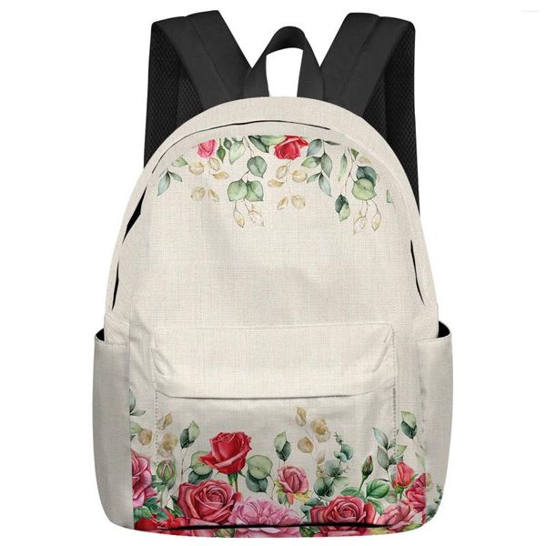 Rucksack Valentinstag Rose Eukalyptus Blumen Student Schultaschen Laptop Benutzerdefinierte für Männer Frauen Frauen Reise Mochila