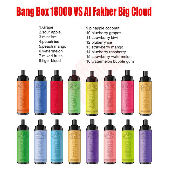 Original Bang Box 18000 Puff 18K Einweg -Vape Stift Bang Vapes 18000 Puffs Mesh Spule Rehoargable Bar Kit 0% 2% 3% 5% 12 Farben gegen Al Fakher Big Cloud