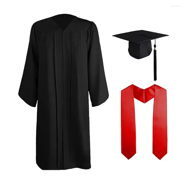 Abbigliamento da palestra 2024 Abito da laurea per adulti Manica lunga Abito accademico universitario Chiusura con zip 3 pezzi Robe Mortarboard-Cap