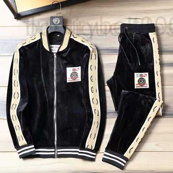 Tracksuits masculinos designer de veludo dourado casual sportswear high-end e moda feminina de duas peças tamanho grande tb16 66ny