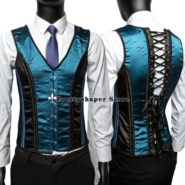 Gilet da uomo Addome Corsetto Gilet Aderente Gilet vintage Fatto a mano Modellante Canotte Dimagrante Lace Up Bones Costume da XS a 6XL