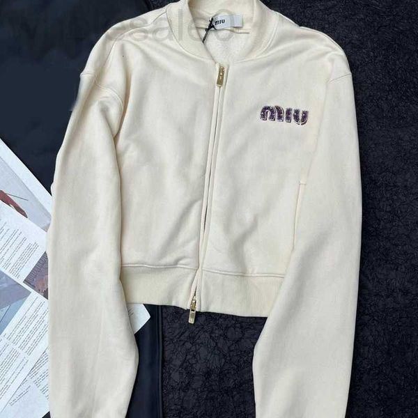 Kadın Hoodies Sweatshirts Tasarımcı Erken Bahar Yeni Miu Nanyou Gaoding Kore tarzı minimalist rahat gevşek mektup çivili elmas fermuarlı kısa ceket d8kk